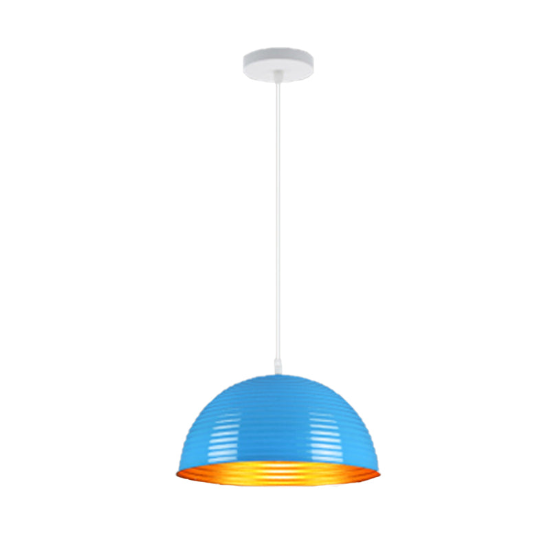 Contemporary Dome Shade Pendant Light - Ruffle Single Head Metal Pendant, Red/Yellow/Blue - Available in 12"/16"/19.5" Width