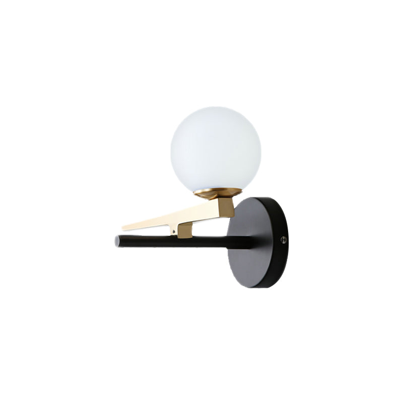 Modern Metal Swallows Wall Sconce with White Glass Ball Shade - Indoor Black Finish Lighting