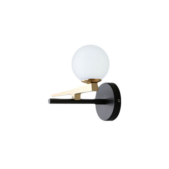 Modern Metal Swallows Wall Sconce with White Glass Ball Shade - Indoor Black Finish Lighting