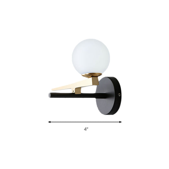 Modern Metal Swallows Wall Sconce with White Glass Ball Shade - Indoor Black Finish Lighting