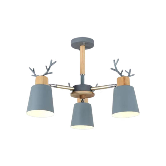 Nordic Green Metal & Wood Semi-Ceiling Mount Light for Living Room