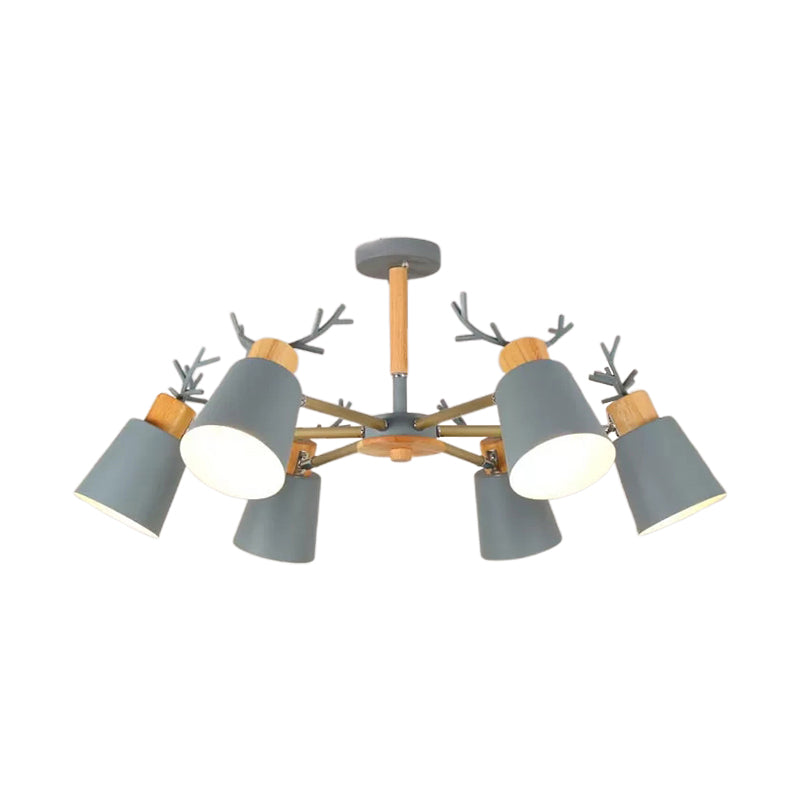 Nordic Green Metal & Wood Semi-Ceiling Mount Light for Living Room
