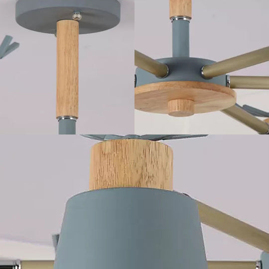 Nordic Green Metal & Wood Semi-Ceiling Mount Light for Living Room