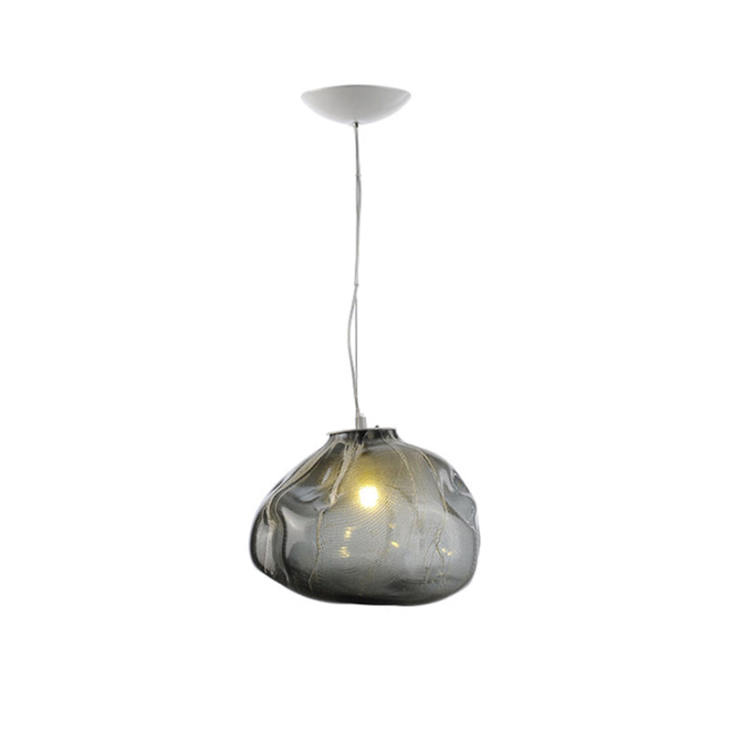 Cloud Shaped Hand-Blown Glass Pendant Light - Clear/Smoke Gray, 8"/12" - Contemporary Design, 1 Bulb - Indoor Hanging Lamp