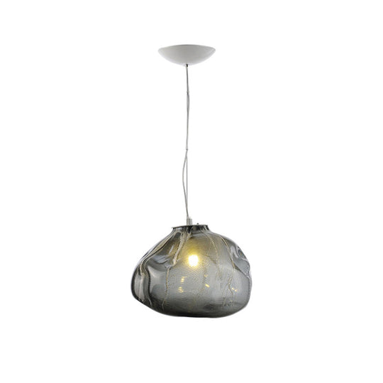 Cloud Shaped Hand-Blown Glass Pendant Light - Clear/Smoke Gray, 8"/12" - Contemporary Design, 1 Bulb - Indoor Hanging Lamp