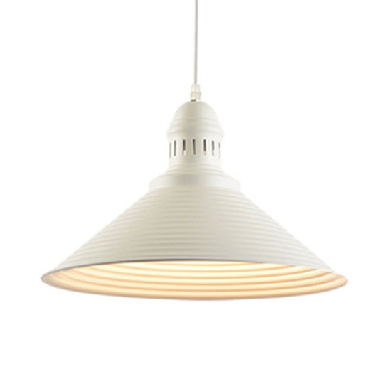 Nordic Metal Cone Pendant Light with Ruffle Design - 1 Light White/Pink - Dining Room