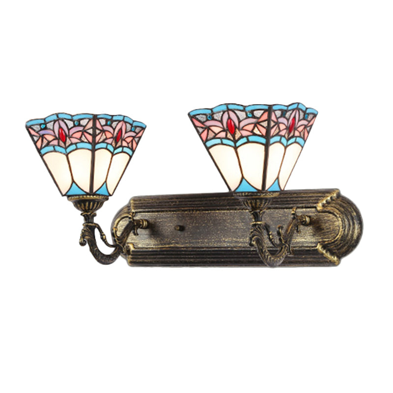 Stained Glass Pyramid Wall Sconce Light - Tiffany Style, Aged Brass - for Bedroom