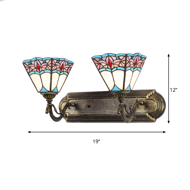 Stained Glass Pyramid Wall Sconce Light - Tiffany Style, Aged Brass - for Bedroom