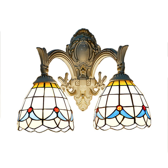 Country Style Magnolia Stained Glass Kitchen Sconce Lighting - White Wall Mount Light with 2 Lights