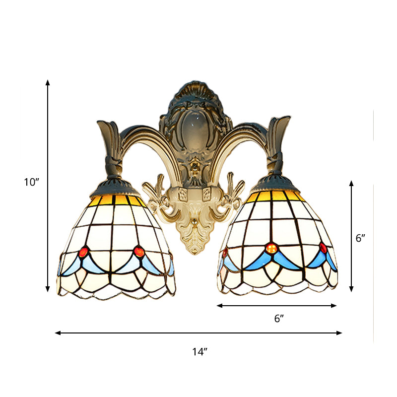 Country Style Magnolia Stained Glass Kitchen Sconce Lighting - White Wall Mount Light with 2 Lights