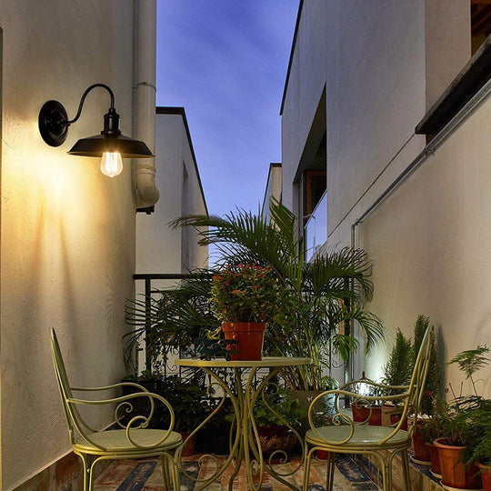 Barn Wall Mount Light with Gooseneck Arm in Bronze - 10"/14" Wide Wrought Iron