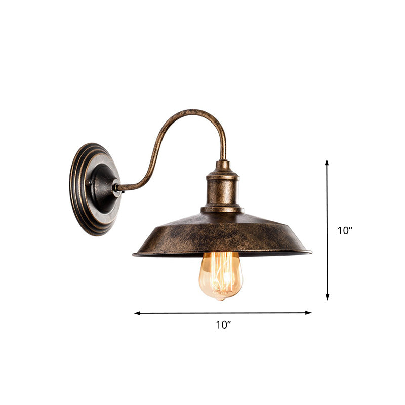 Barn Wall Mount Light with Gooseneck Arm in Bronze - 10"/14" Wide Wrought Iron