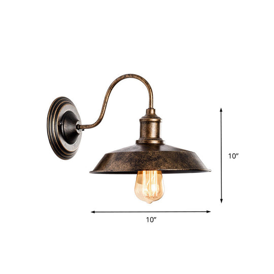Barn Wall Mount Light with Gooseneck Arm in Bronze - 10"/14" Wide Wrought Iron