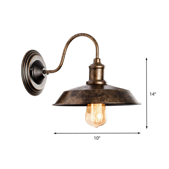 Barn Wall Mount Light with Gooseneck Arm in Bronze - 10"/14" Wide Wrought Iron