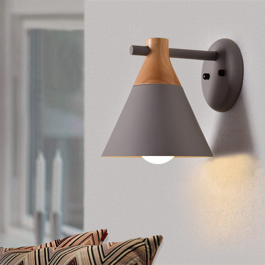 Macaron Style Wall Light with Conical Shade - 1 Head Metal Lamp for Kitchen & Corridor