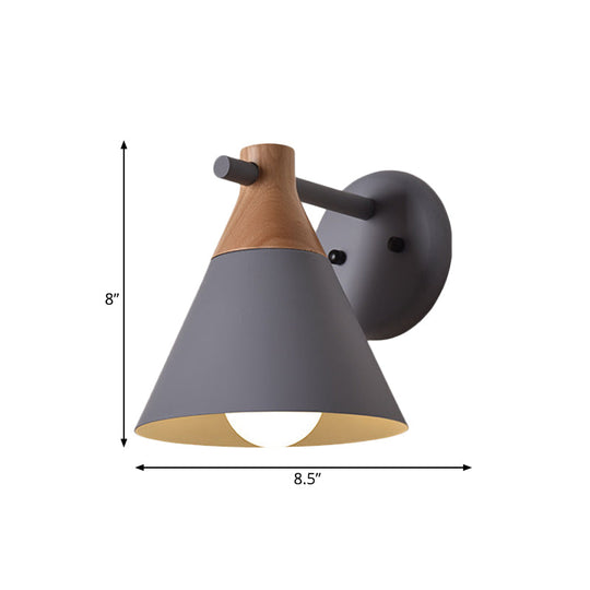 Macaron Style Wall Light with Conical Shade - 1 Head Metal Lamp for Kitchen & Corridor