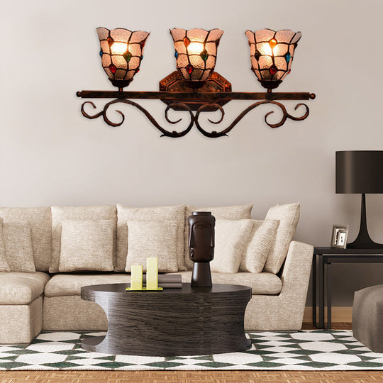Tiffany Vintage Cafe Lattice Bell Wall Light with Jewelry Glass - 3 Heads Copper Wall Lamp