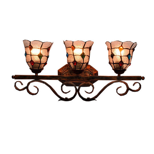 Tiffany Vintage Cafe Lattice Bell Wall Light with Jewelry Glass - 3 Heads Copper Wall Lamp