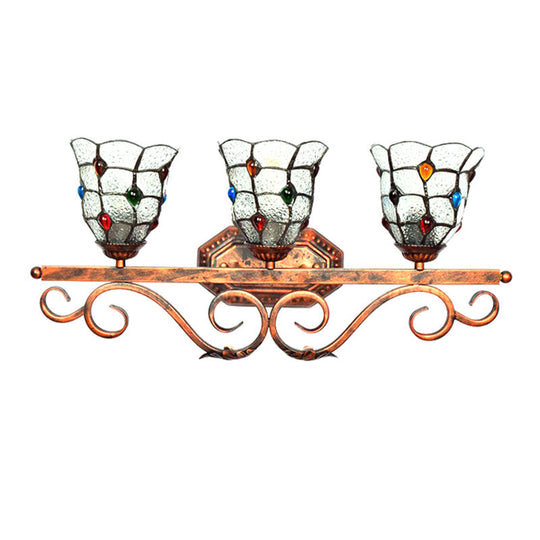 Tiffany Vintage Cafe Lattice Bell Wall Light with Jewelry Glass - 3 Heads Copper Wall Lamp