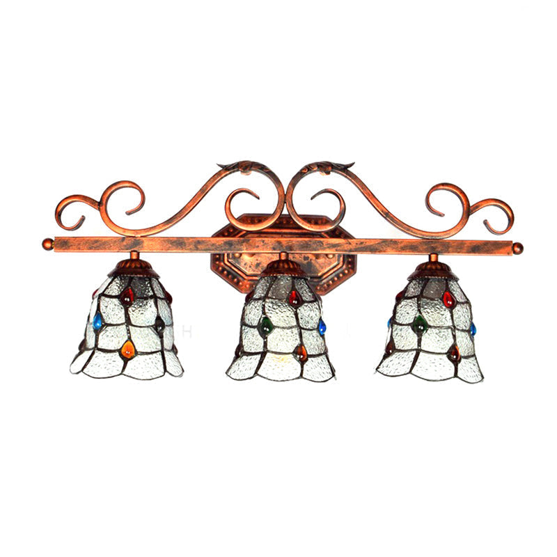 Tiffany Vintage Cafe Lattice Bell Wall Light with Jewelry Glass - 3 Heads Copper Wall Lamp