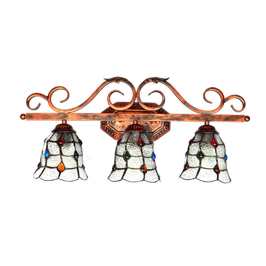Tiffany Vintage Cafe Lattice Bell Wall Light with Jewelry Glass - 3 Heads Copper Wall Lamp