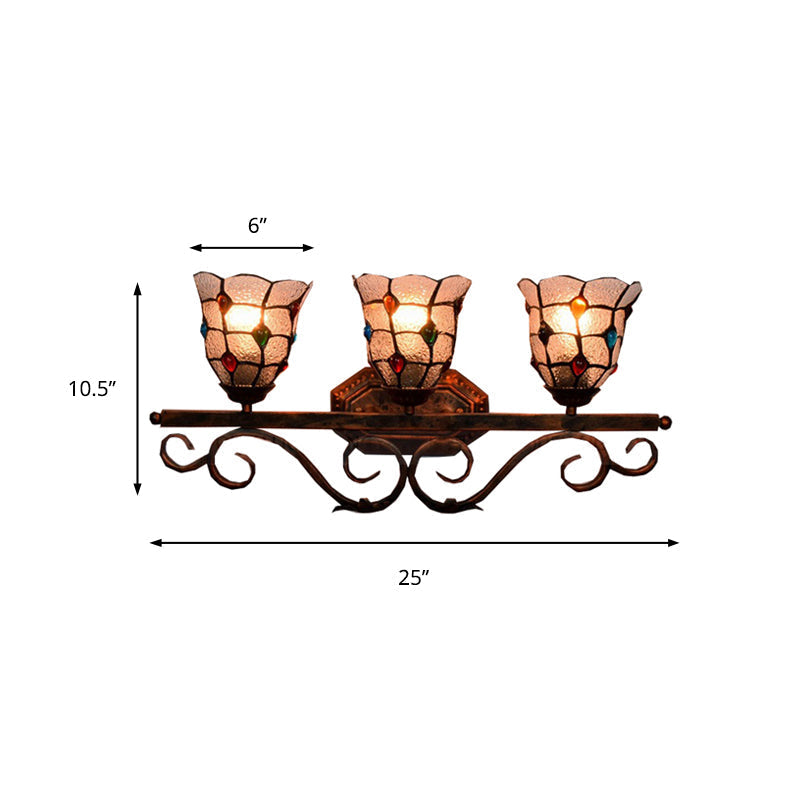 Tiffany Vintage Cafe Lattice Bell Wall Light with Jewelry Glass - 3 Heads Copper Wall Lamp