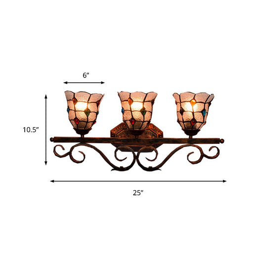 Tiffany Vintage Cafe Lattice Bell Wall Light with Jewelry Glass - 3 Heads Copper Wall Lamp