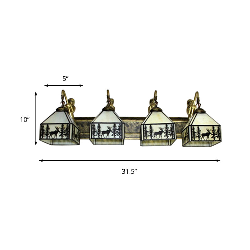 Fashionable Rustic Lodge Wall Light with Forest Deer 4 Lights and Mermaid Art Glass Sconce in Beige for Cafes