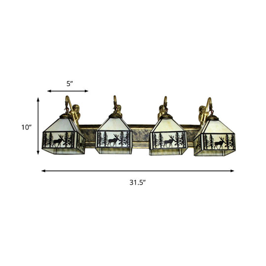 Fashionable Rustic Lodge Wall Light with Forest Deer 4 Lights and Mermaid Art Glass Sconce in Beige for Cafes
