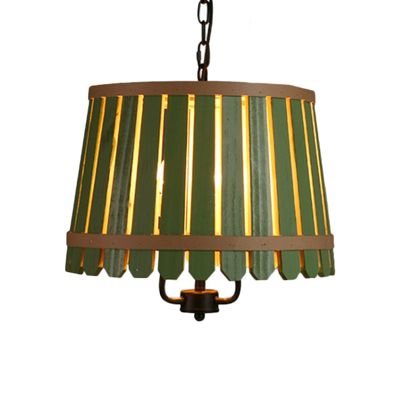 Modern Wooden Chandelier Light Fixture - 12.5"/16.5" Wide Slatted Design - 3 Lights - Blue/Green/Wood - Ideal for Dining Room