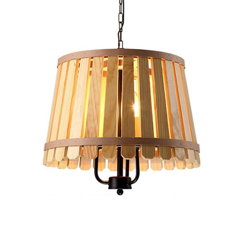 Modern Wooden Chandelier Light Fixture - 12.5"/16.5" Wide Slatted Design - 3 Lights - Blue/Green/Wood - Ideal for Dining Room