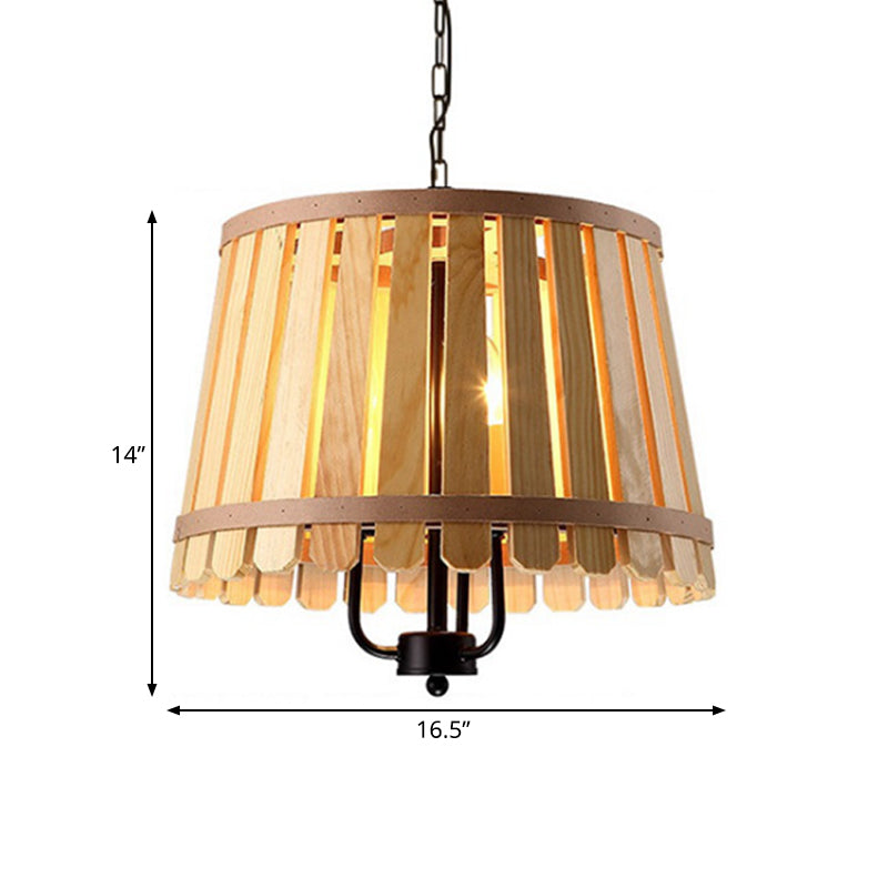 Modern Wooden Chandelier Light Fixture - 12.5"/16.5" Wide Slatted Design - 3 Lights - Blue/Green/Wood - Ideal for Dining Room