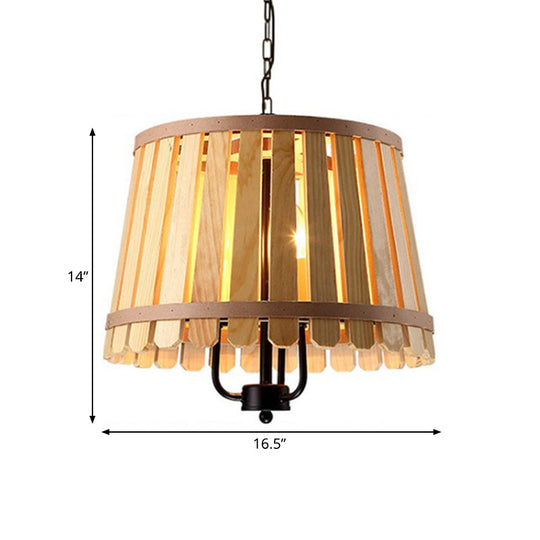 Modern Wooden Chandelier Light Fixture - 12.5"/16.5" Wide Slatted Design - 3 Lights - Blue/Green/Wood - Ideal for Dining Room