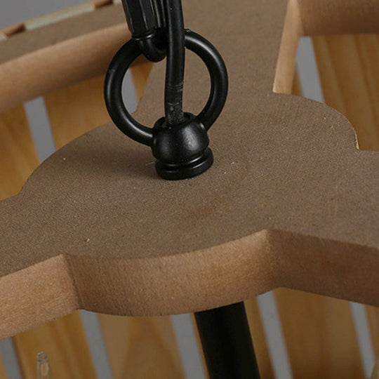 Modern Wooden Chandelier Light Fixture - 12.5"/16.5" Wide Slatted Design - 3 Lights - Blue/Green/Wood - Ideal for Dining Room