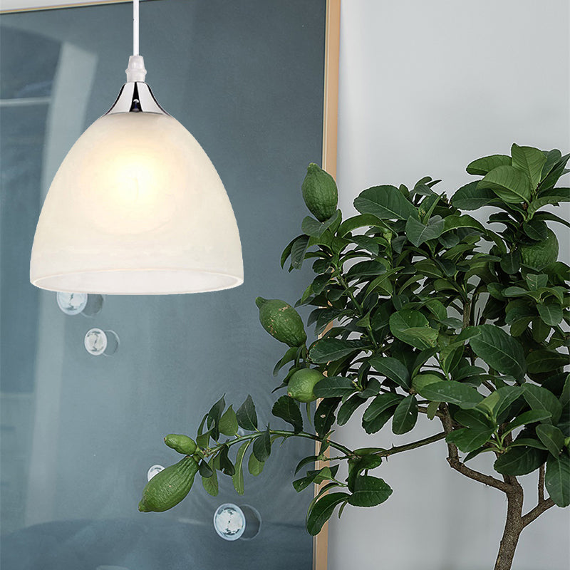 Modern Polished Nickel Kitchen Pendant Light with White Glass Shade