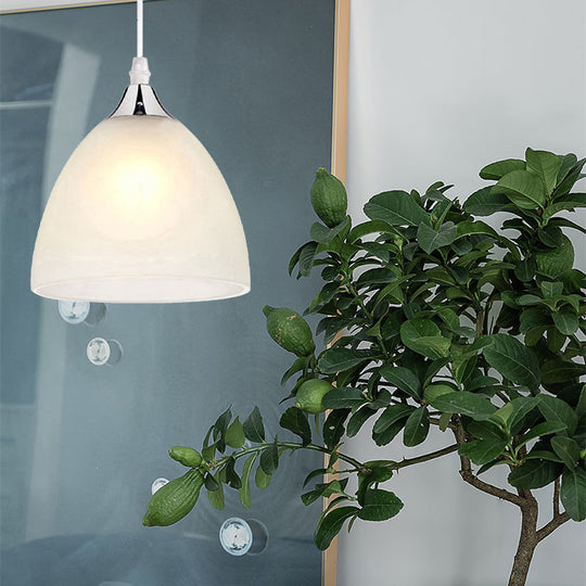 Modern Polished Nickel Kitchen Pendant Light with White Glass Shade