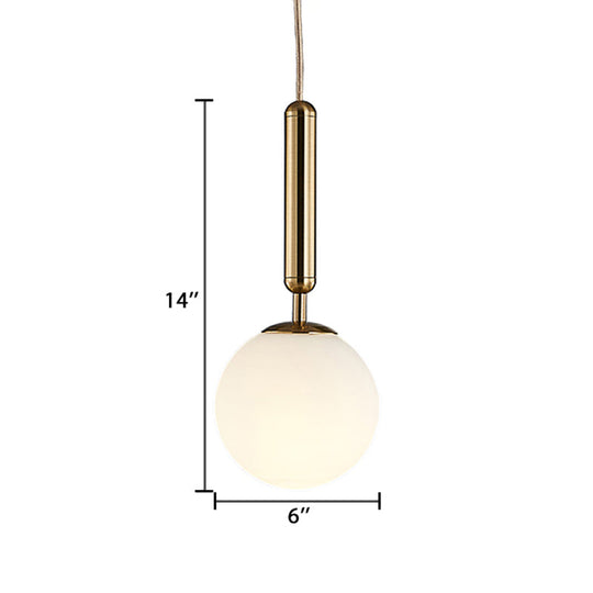 Modern Gold Kitchen Pendant Light with White Glass Shade, 1-Light, Multiple Sizes