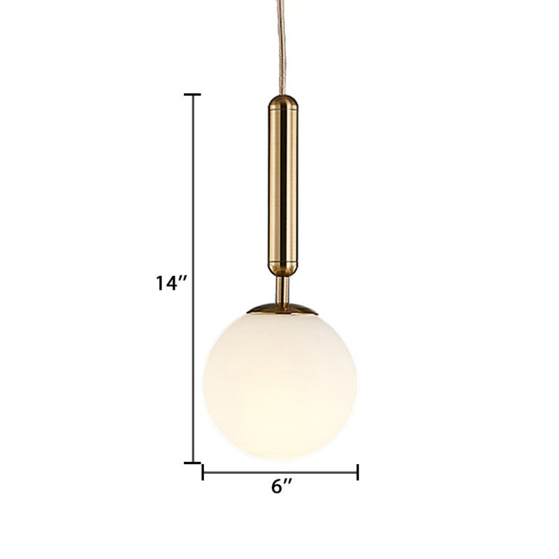 Modern Gold Kitchen Pendant Light with White Glass Shade, 1-Light, Multiple Sizes