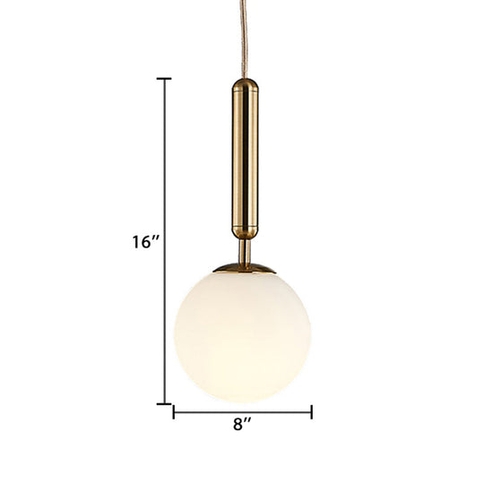 Modern Gold Kitchen Pendant Light with White Glass Shade, 1-Light, Multiple Sizes