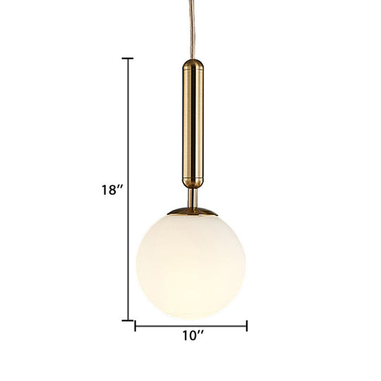Modern Gold Kitchen Pendant Light with White Glass Shade, 1-Light, Multiple Sizes