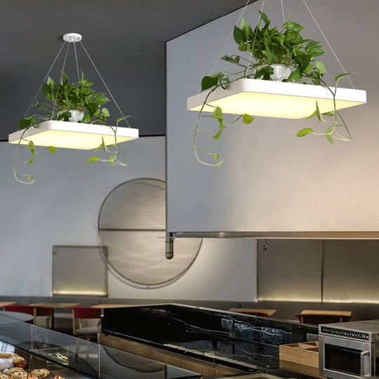 LED Chandelier Light Fixture with Acrylic Shade - Antiqued Style for Dining Room - Black/White/Blue - 16"/19.5" W