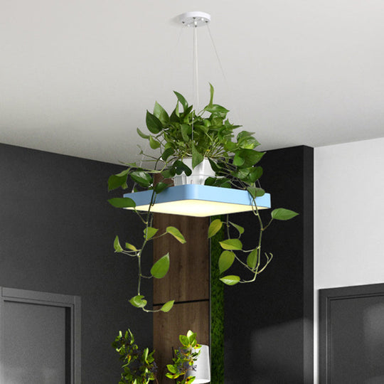 LED Chandelier Light Fixture with Acrylic Shade - Antiqued Style for Dining Room - Black/White/Blue - 16"/19.5" W