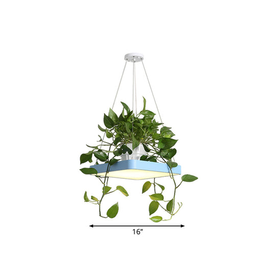 LED Chandelier Light Fixture with Acrylic Shade - Antiqued Style for Dining Room - Black/White/Blue - 16"/19.5" W