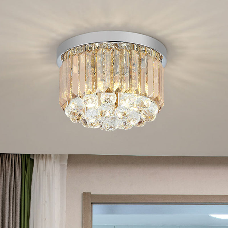 Modern LED Chrome Flush Mount Ceiling Lamp - Crystal Cylinder Light Fixture (8"/12" Dia)