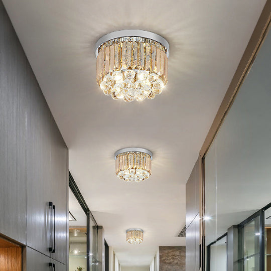 Modern LED Chrome Flush Mount Ceiling Lamp - Crystal Cylinder Light Fixture (8"/12" Dia)