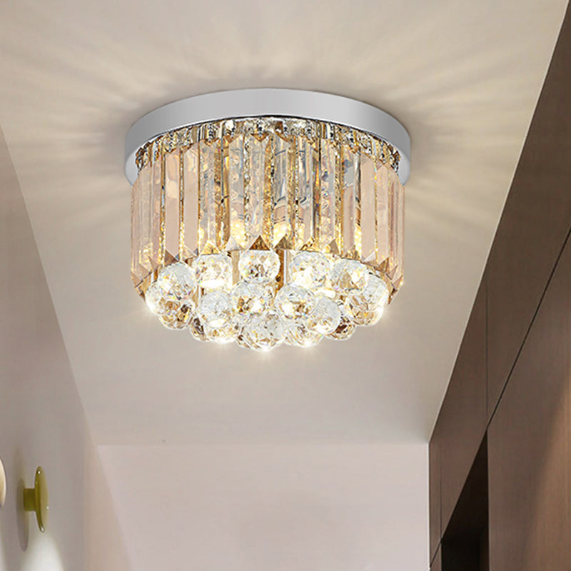 Modern LED Chrome Flush Mount Ceiling Lamp - Crystal Cylinder Light Fixture (8"/12" Dia)