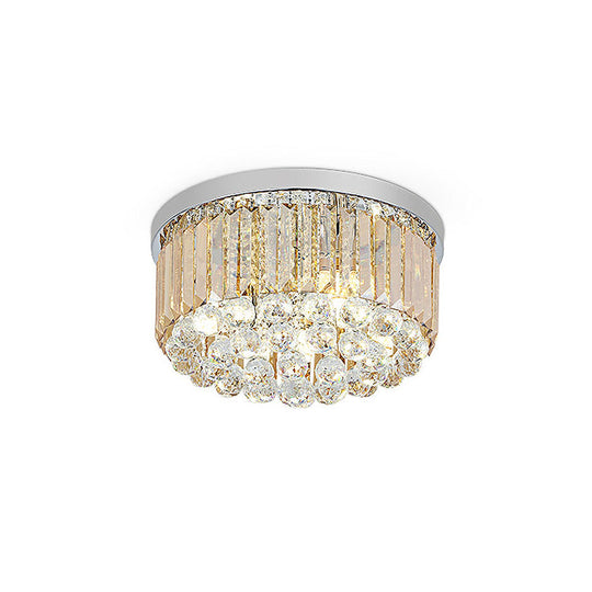 Modern LED Chrome Flush Mount Ceiling Lamp - Crystal Cylinder Light Fixture (8"/12" Dia)