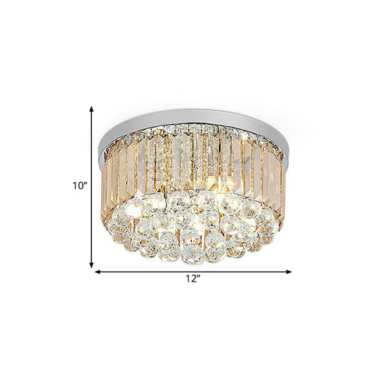 Modern LED Chrome Flush Mount Ceiling Lamp - Crystal Cylinder Light Fixture (8"/12" Dia)