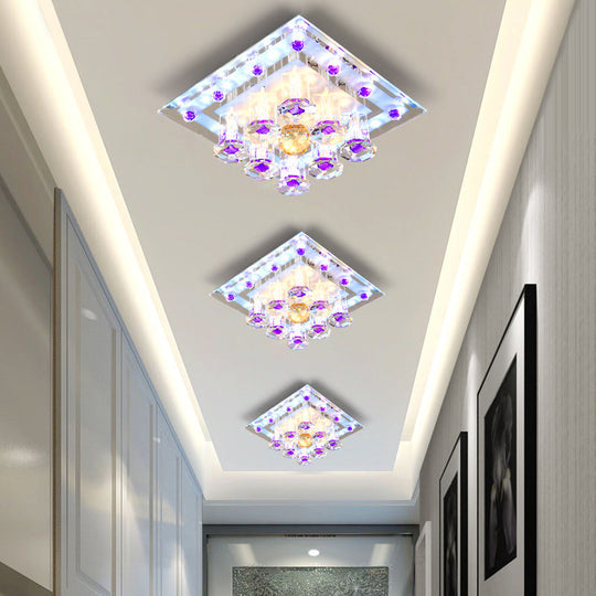 Contemporary Purple Crystal Ceiling Light - 7"/9.5" Flush Mount LED for Corridor in Warm/White Light