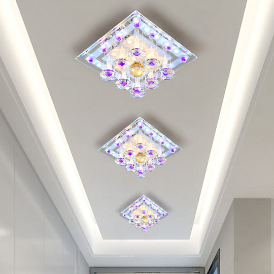 Contemporary Purple Crystal Ceiling Light - 7"/9.5" Flush Mount LED for Corridor in Warm/White Light